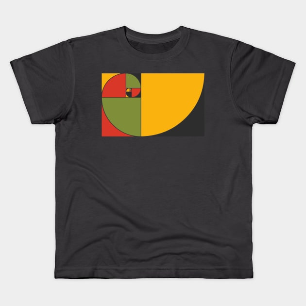 Golden Ratio Fibonacci Spiral in Pan African colors Kids T-Shirt by tatadonets